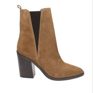 Nib Marc Fisher Kristie Suede Block Heeled Booties in Medium Natural